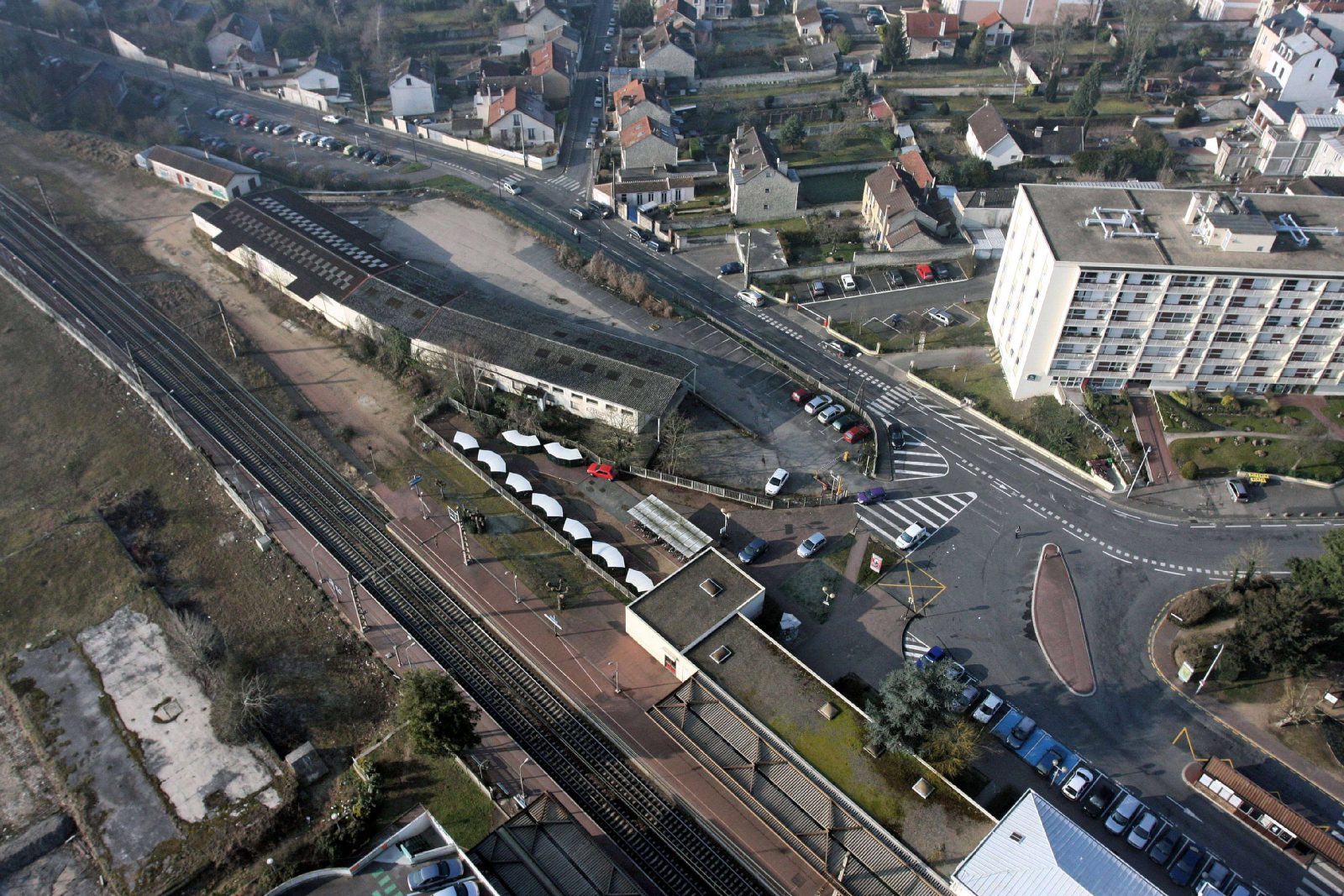 Vue aérienne des friches ferroviaires (ici : l'îlot OUEST en 2012)