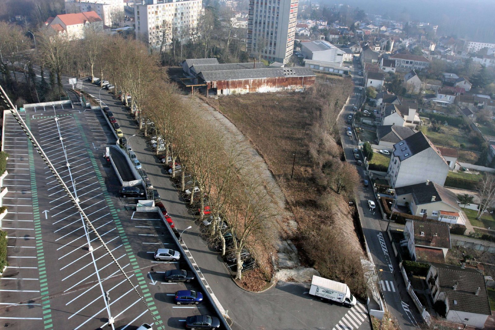 Vue aérienne des friches ferroviaires (ici : l'îlot EST en 2012)