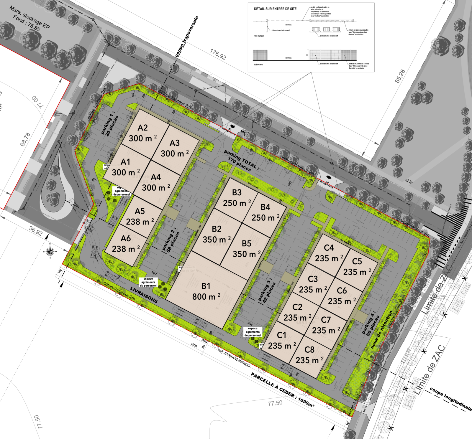 Plan de masse (architecte : A. MASSINON ; promoteur SAS FAD IMMO)